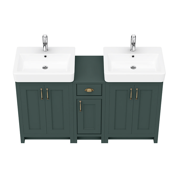 Chatsworth Traditional Green Double Basin Vanity + Cupboard Combination Unit  In Bathroom Large Imag
