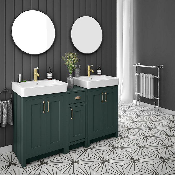 Chatsworth Traditional Green Double Basin Vanity + Cupboard Combination Unit Large Image