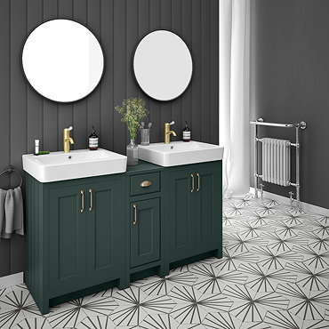 Chatsworth Traditional Green Double Basin Vanity + Cupboard Combination Unit  Profile Large Image