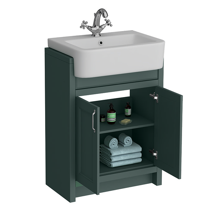 Chatsworth Traditional Green Semi-Recessed Vanity - 600mm Wide with Chrome Handles