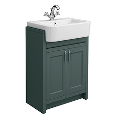 Chatsworth Traditional Green Semi-Recessed Vanity - 600mm Wide with Chrome Handles