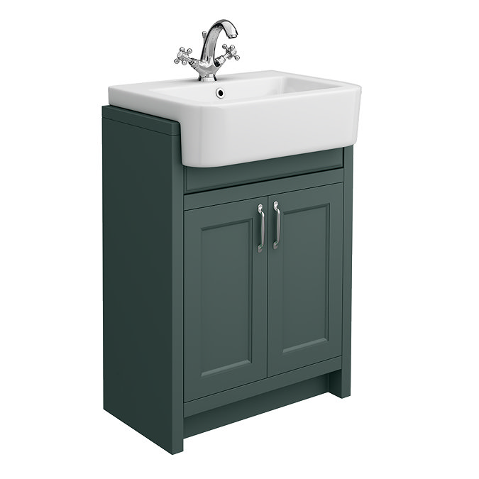 Chatsworth Traditional Green Semi-Recessed Vanity - 600mm Wide with Chrome Handles