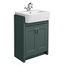 Chatsworth Traditional Green Semi-Recessed Vanity - 600mm Wide with Chrome Handles
