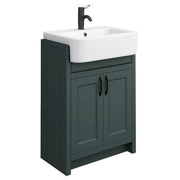 Chatsworth Traditional Green Semi-Recessed Vanity - 600mm Wide with Matt Black Handles  Profile Large Image