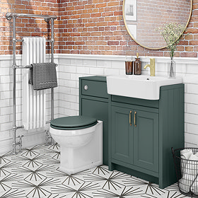 Chatsworth Traditional Green Semi-Recessed Vanity Unit + Toilet Package Large Image