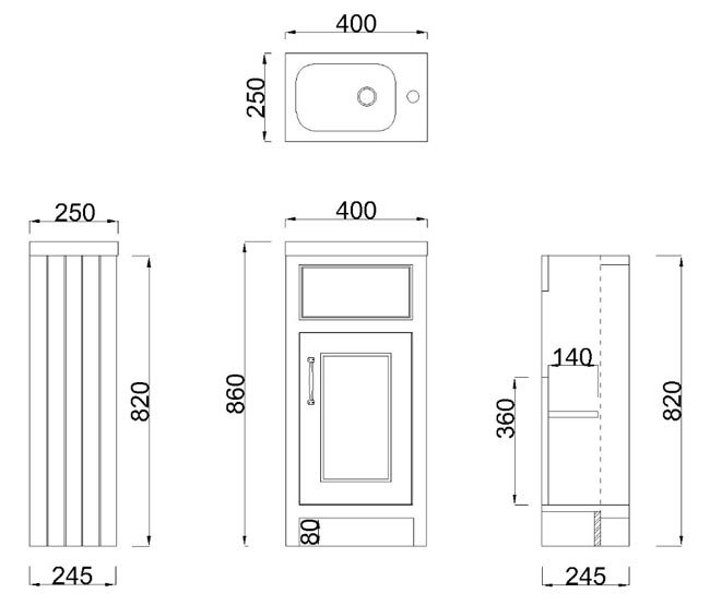 Chatsworth Traditional Green Small Vanity - 400mm Wide with Chrome Handle