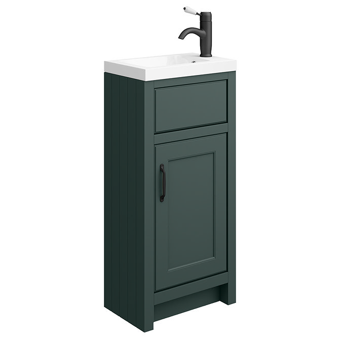 Chatsworth Traditional Green Small Vanity - 400mm Wide with Matt Black Handle Large Image