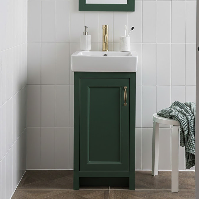 Chatsworth Traditional Green Vanity - 425mm Wide with Brushed Brass Handle