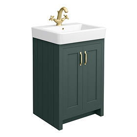 Chatsworth Traditional Green Vanity - 560mm Wide with Brushed Brass Handles