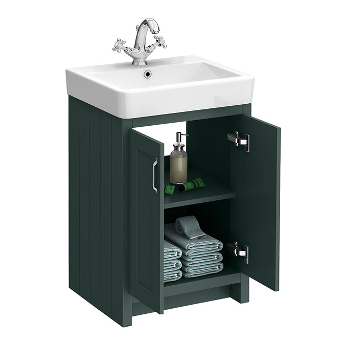 Chatsworth Traditional Green Vanity - 560mm Wide with Chrome Handles