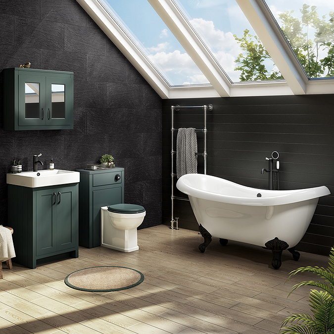 Chatsworth Traditional Green Vanity - 560mm Wide with Matt Black Handles  Feature Large Image