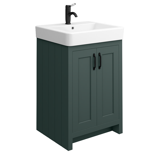 Chatsworth Traditional Green Vanity - 560mm Wide with Matt Black Handles Large Image