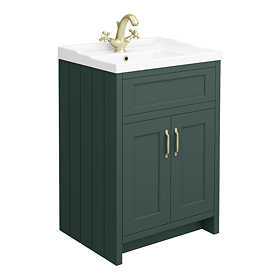 Chatsworth Traditional Green Vanity 620mm Wide with Brushed Brass Handles