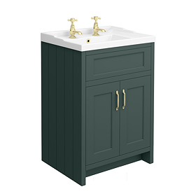 Chatsworth Traditional Green Vanity 620mm Wide with Brushed Brass Handles