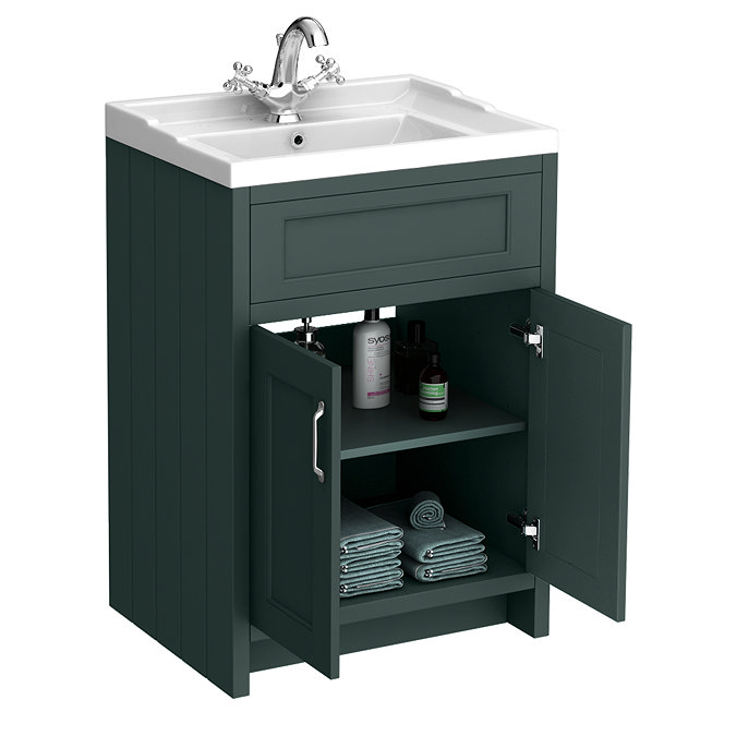 Chatsworth Traditional Green Vanity 620mm Wide with Chrome Handles