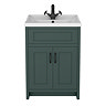 Chatsworth Traditional Green Vanity 620mm Wide with Matt Black Handles 1 Tap Hole