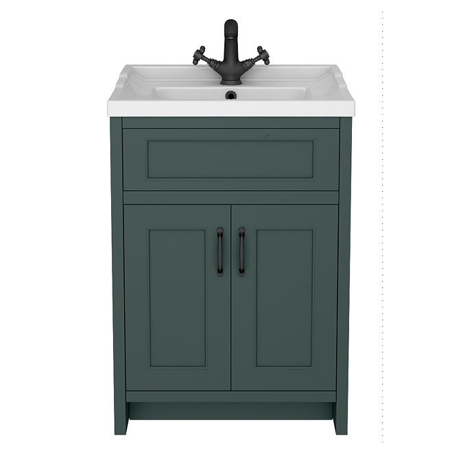 Chatsworth Traditional Green Vanity 620mm Wide with Matt Black Handles
