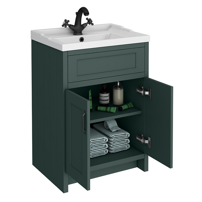 Chatsworth Traditional Green Vanity 620mm Wide with Matt Black Handles