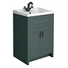 Chatsworth Traditional Green Vanity 620mm Wide with Matt Black Handles