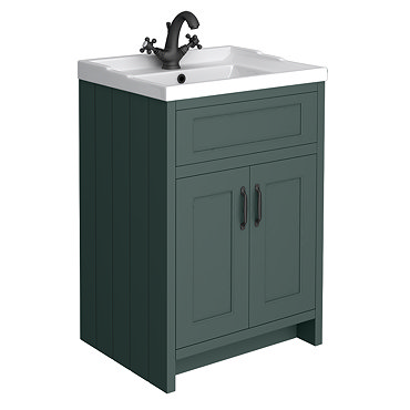 Chatsworth Traditional Green Vanity 620mm Wide with Matt Black Handles