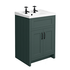 Chatsworth Traditional Green Vanity 620mm Wide with Matt Black Handles
2 Tap Hole