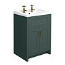 Chatsworth 620mm Traditional Green Vanity with Antique Brass Finish Handles - 2 Tap Hole