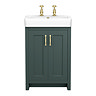Chatsworth Traditional Green Vanity Unit - 2 Tap Hole, 560mm Wide, Brushed Brass Handles