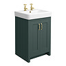 Chatsworth Traditional Green Vanity Unit - 2 Tap Hole, 560mm Wide, Brushed Brass Handles