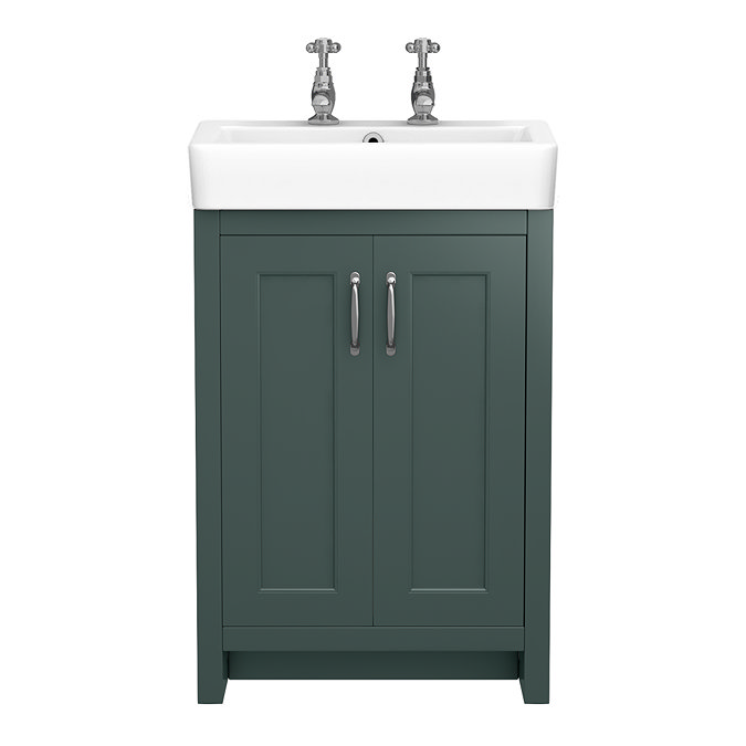 Chatsworth Traditional Green Vanity Unit - 2 Tap Hole, 560mm Wide, Chrome Handles