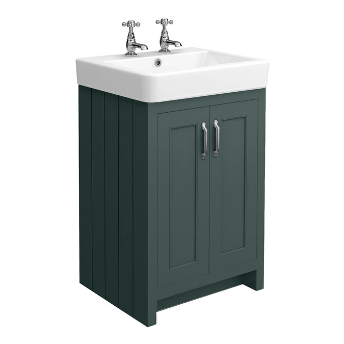 Chatsworth Traditional Green Vanity Unit - 2 Tap Hole, 560mm Wide, Chrome Handles