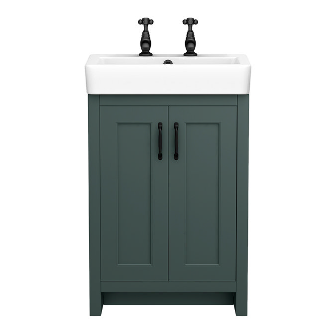 Chatsworth Traditional Green Vanity Unit - 2 Tap Hole, 560mm Wide, Matt Black Handles