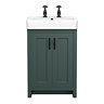 Chatsworth Traditional Green Vanity Unit - 2 Tap Hole, 560mm Wide, Matt Black Handles