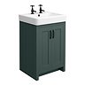 Chatsworth Traditional Green Vanity Unit - 2 Tap Hole, 560mm Wide, Matt Black Handles