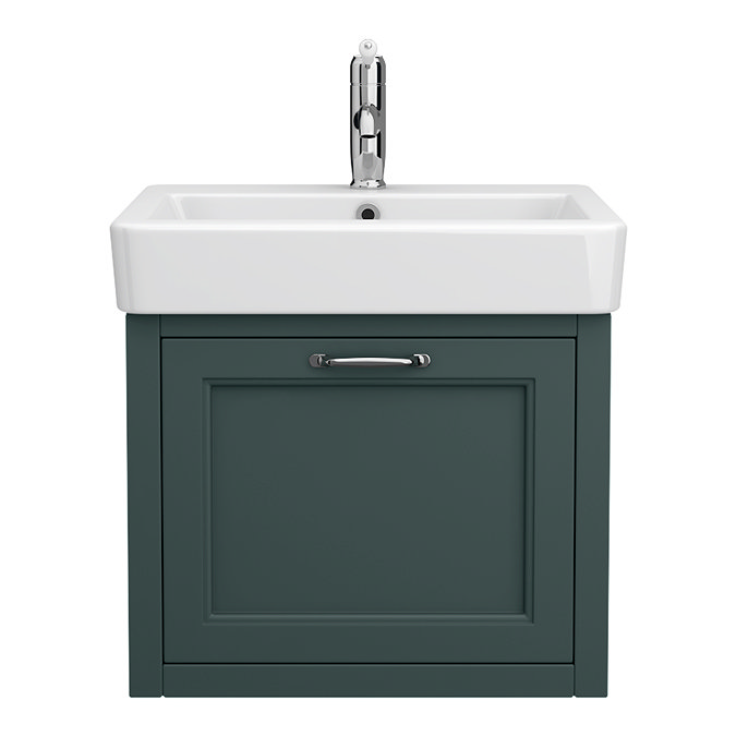 Chatsworth Traditional Green Wall Hung Vanity - 560mm Wide with Chrome Handle
