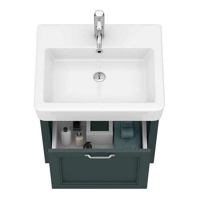 Chatsworth Traditional Green Wall Hung Vanity - 560mm Wide with Chrome Handle