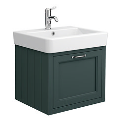 Chatsworth Traditional Green Wall Hung Vanity - 560mm Wide with Chrome Handle