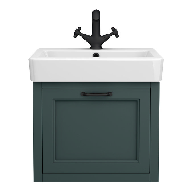 Chatsworth Traditional Green Wall Hung Vanity - 560mm Wide with Matt Black Handle