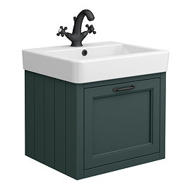 Chatsworth Traditional Green Wall Hung Vanity - 560mm Wide with Matt Black Handle