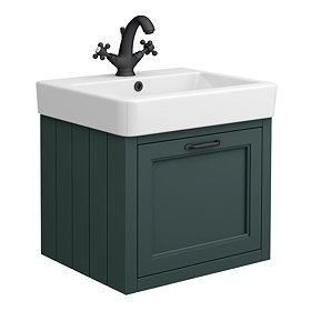 Chatsworth Traditional Green Wall Hung Vanity - 560mm Wide with Matt Black Handle