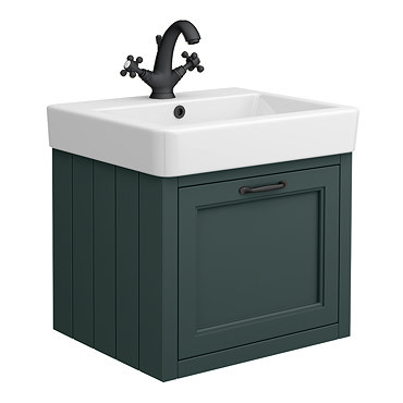 Chatsworth Traditional Green Wall Hung Vanity - 560mm Wide with Matt Black Handle