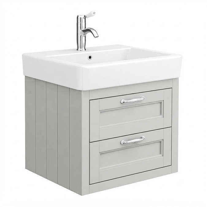 Chatsworth Traditional Grey 560mm 2 Drawer Wall Hung Vanity with Chrome Handles