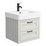 Chatsworth Traditional Grey 560mm 2 Drawer Wall Hung Vanity with Matt Black Handles