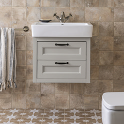 Chatsworth Traditional Grey 560mm 2 Drawer Wall Hung Vanity with Matt Black Handles