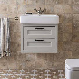 Chatsworth Traditional Grey 560mm 2 Drawer Wall Hung Vanity with Matt Black Handles