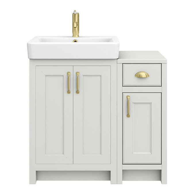 Chatsworth Traditional Grey 560 Vanity Sink + 300 Cupboard Unit with Brushed Brass Handles