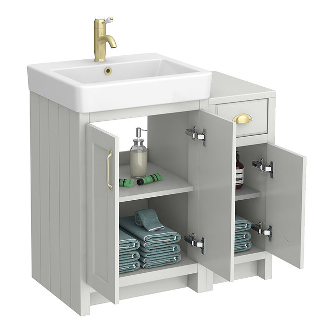 Chatsworth Traditional Grey 560 Vanity Sink + 300 Cupboard Unit with Brushed Brass Handles