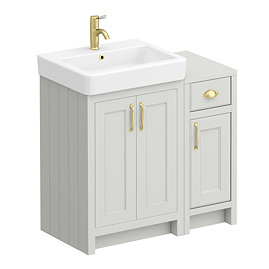 Chatsworth Traditional Grey 560 Vanity Sink + 300 Cupboard Unit with Brushed Brass Handles