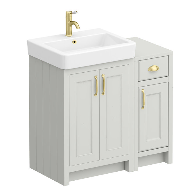 Chatsworth Traditional Grey 560 Vanity Sink + 300 Cupboard Unit with Brushed Brass Handles