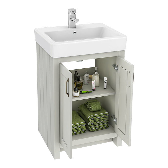 Chatsworth Traditional Grey 560mm Vanity Sink + 300mm Cupboard Unit  In Bathroom Large Image