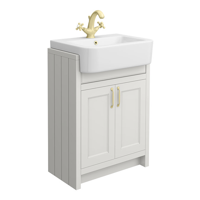 Chatsworth Traditional Grey 600mm Semi-Recessed Vanity with Brushed Brass Handles